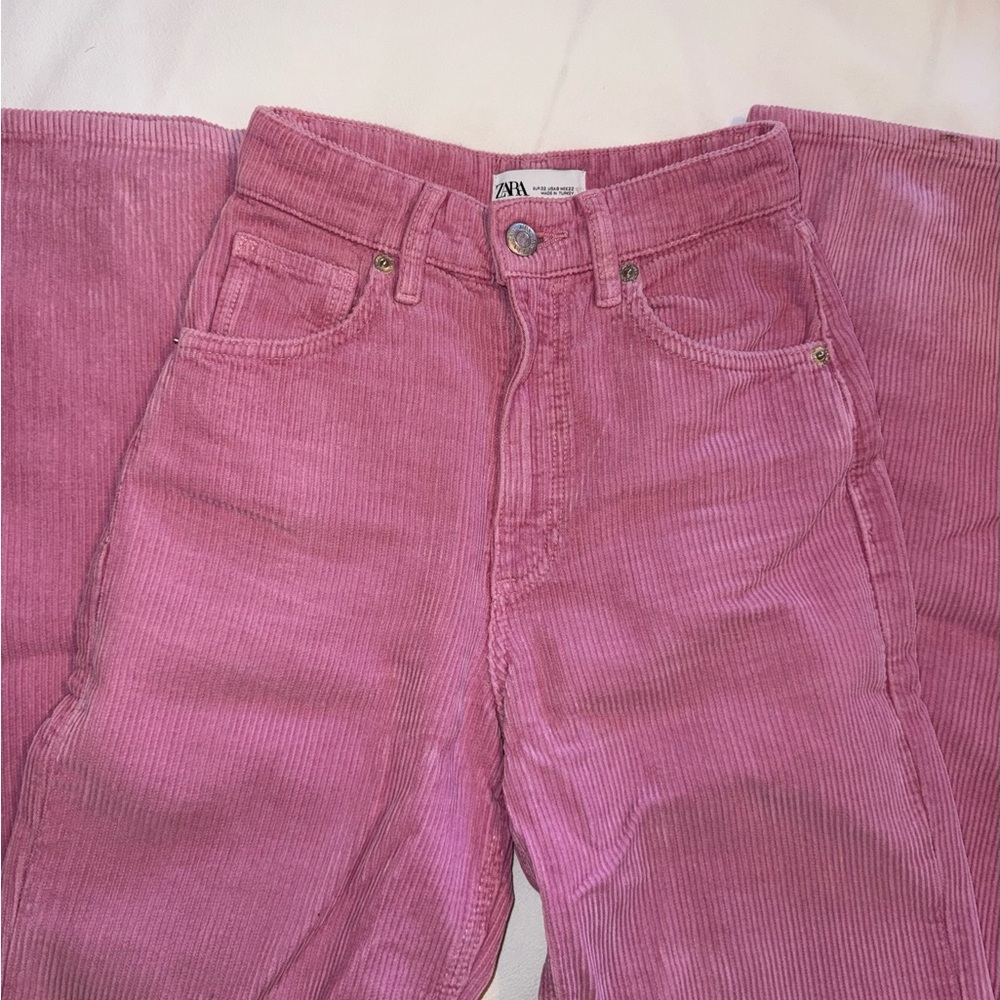 Zara High Rise Pink Corduroy Jeans